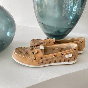 Sperry Coil Ivy Perforated Boat Shoes Tan Leather Loafers 10M